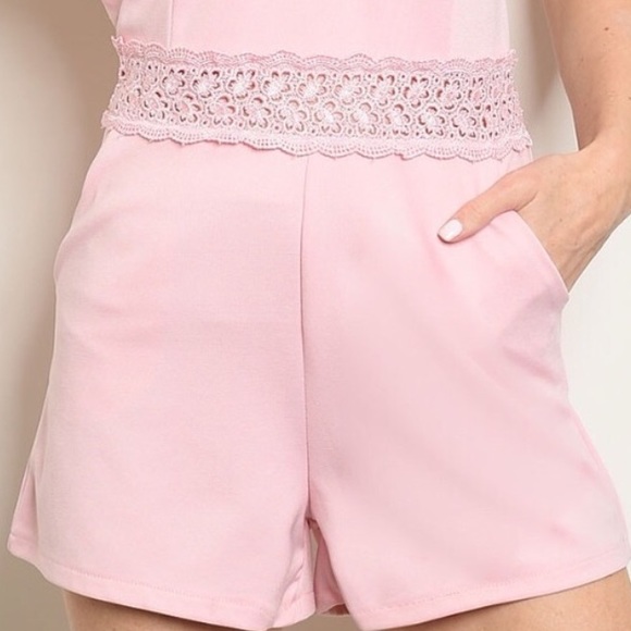 ❌DONATED❌Pink Crochet Lace Detailed Short Romper - Picture 3 of 10